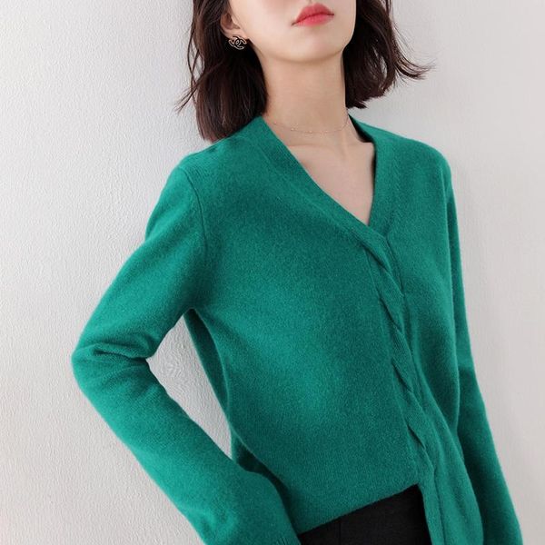 

women's sweaters autumn and winter cashmere sweater 2021 solid color v-neck 100% wool slim warm female basic top, White;black