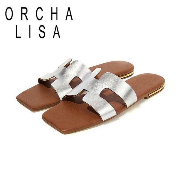 

slippers women beach flats shoes big size 43 open toe 2021 summer gold silver outdoor woman slides street style sandal, Black