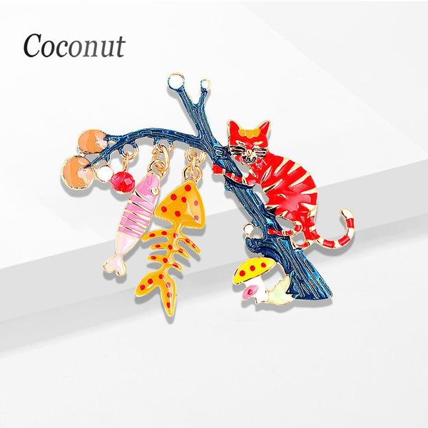 

pins, brooches cute cartoon cat animal enamel for women girls kitten climbing tree eat fish brooch coat scarf backpack pins badages, Gray