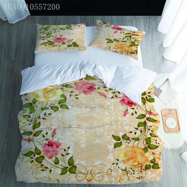 

bedding sets luxury floral set printed duvet cover with pillowcase quilt covers euro size 2/3pcs bedclothes home textile