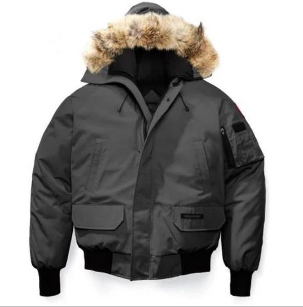 

men bomber down jacket removable wolf fur parkas zipper pockets warm outwear designer women ruff winter coat, Black