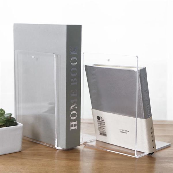 

hooks & rails 1pc clear acrylic bookends l-shaped desk deskbook holder school stationery