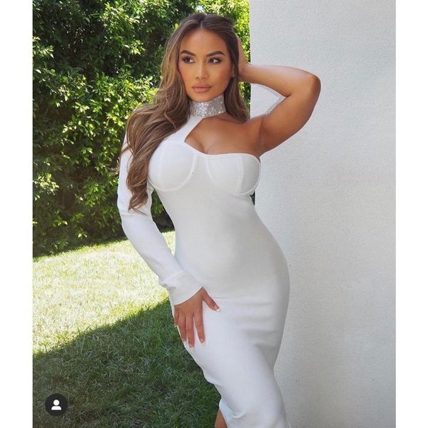 

casual dresses summer white bandage long sleeves midi woman bodycon vintage vestios  elegant celebrity 04hg, Black;gray