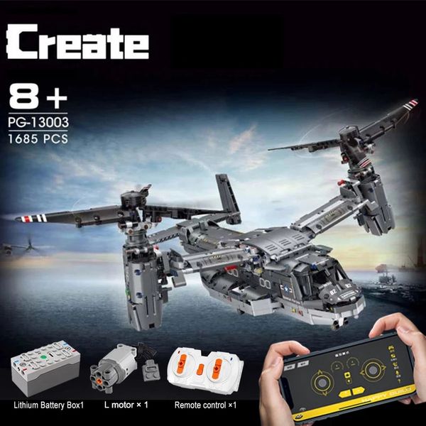 

motorized v-22 osprey airplane model building block pg13003 high-tech transport plane toys 42113 app rc brick children education christmas b