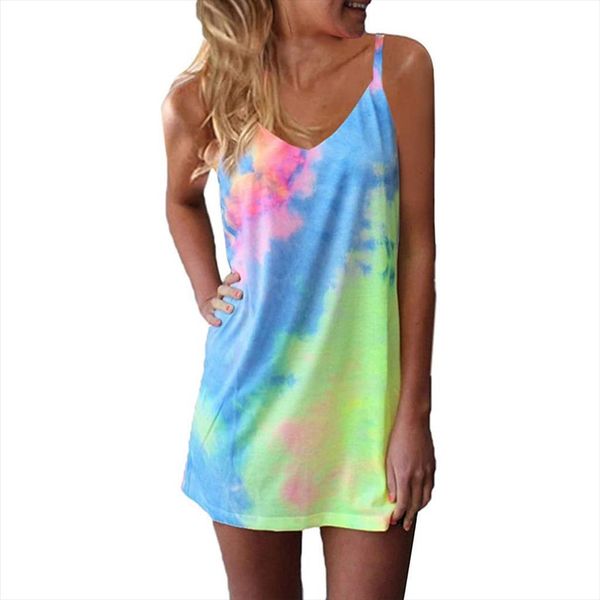 

55 summer beach casual womens dress sleeveless v neck printed mini short big swing backless plus size clothing, Black;gray