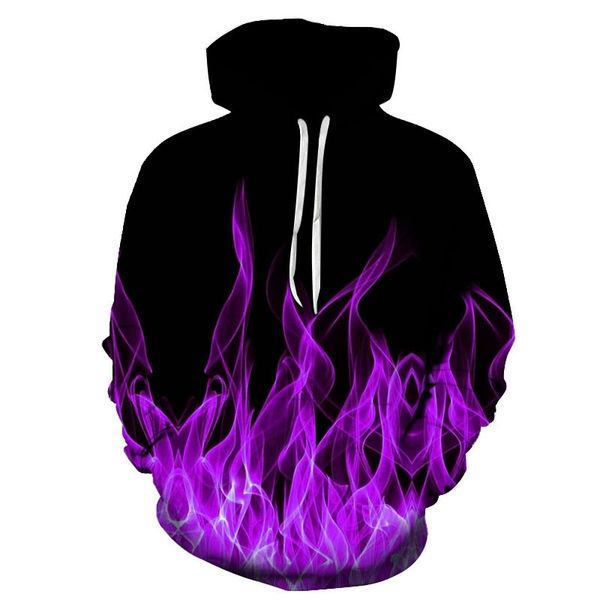 

2019 new dynamic blue flame 3d digital printing hooded sweater for men, Black