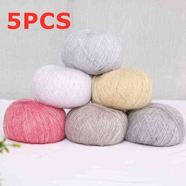 1 STÜCK 5 Stück X20g Seide Mohair Garn Günstige Strickgarn Häkeln Babywolle zum Stricken Pullover Schal 1,0 mm dünnes Garn Light Fairy Beauty Y211129