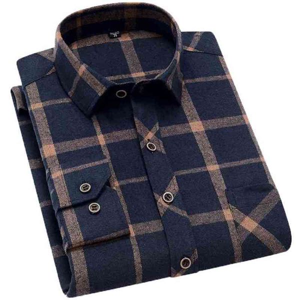 Aoliwen uomo di marca Giallo nero scozzese spazzolato manica lunga tasca della camicia primavera camicie da uomo casual in flanella di cotone vestibilità morbida 210626