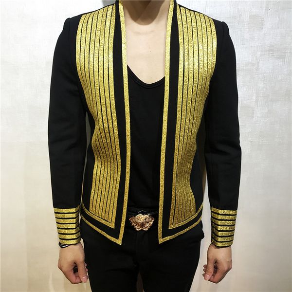 

men's suits & blazers golden stripe tight korean suit men's fashion show walking jacket disco designer, White;black