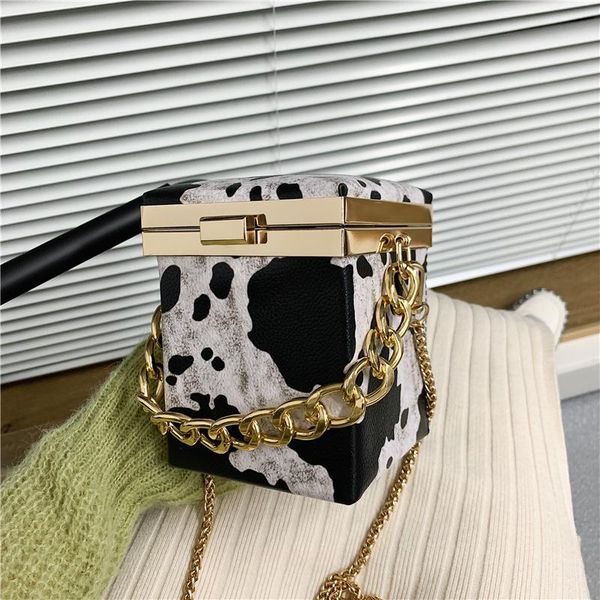 

mini leopard cow pattern box tote bag women's shoulder bag fashion zebra animal pattern women handbag chain crossbody purse