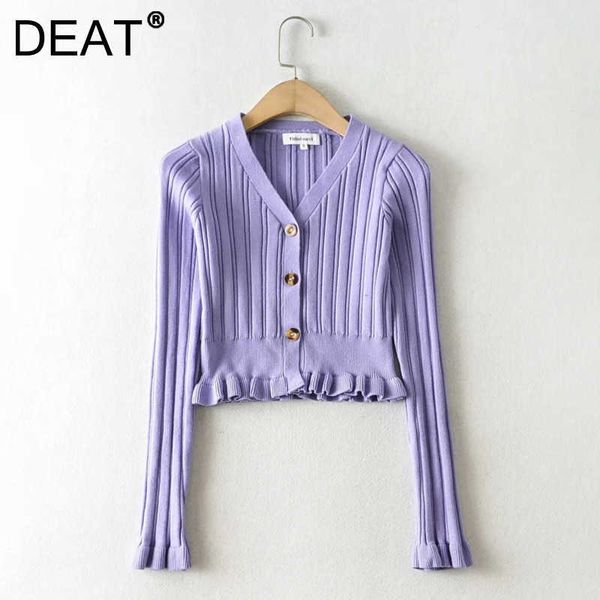 

deat women ruffles v-neck knitting sweater long sleeve cardigan fashion temperament spring autumn 11d1689 210709, White;black