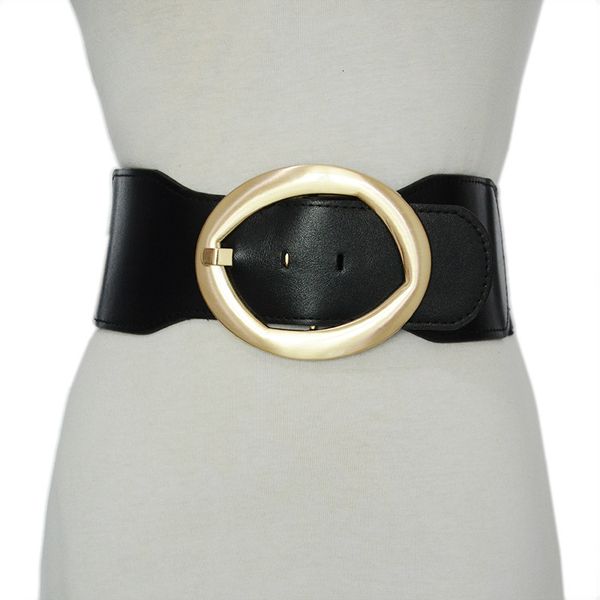 

new women's wide belt women's elastic waist wide waistband atmospheric oval buckle decorative belt, Black;brown