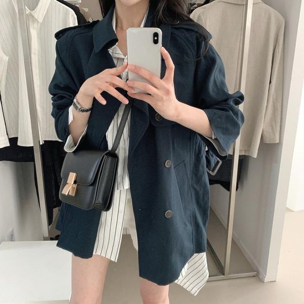 

2021 new korean version of casual tooling windbreaker in the long section of loose jacket thin section women's tide, Tan;black