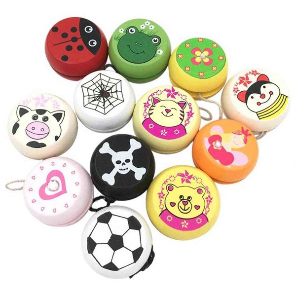 Yo-Yo in legno Cartoon Yoyo Toys Palla Yoyo educativa durevole con vari modelli di cartoni animati per bambini che creano uno sport personale H G1125