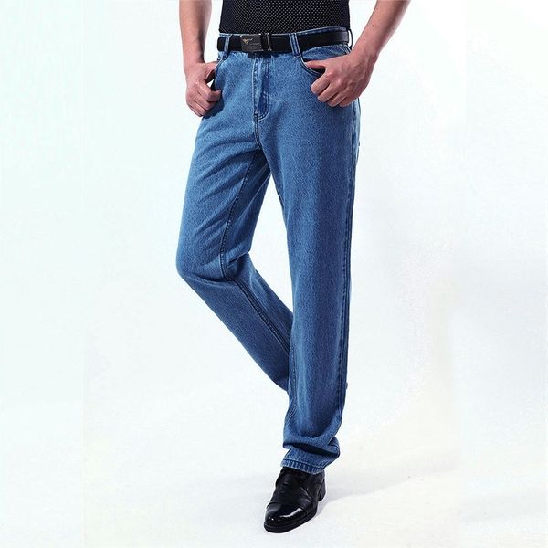 

men's high waist jeans black large size classic style denim pants male straight cut blue husband vintage cowboy trouser men