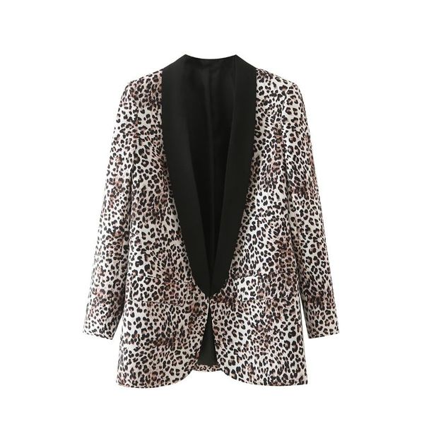 

women's suits & blazers sherouse women fashion leopard printed patchwork blazer casual long sleeves v-neck female suit veste femme, White;black