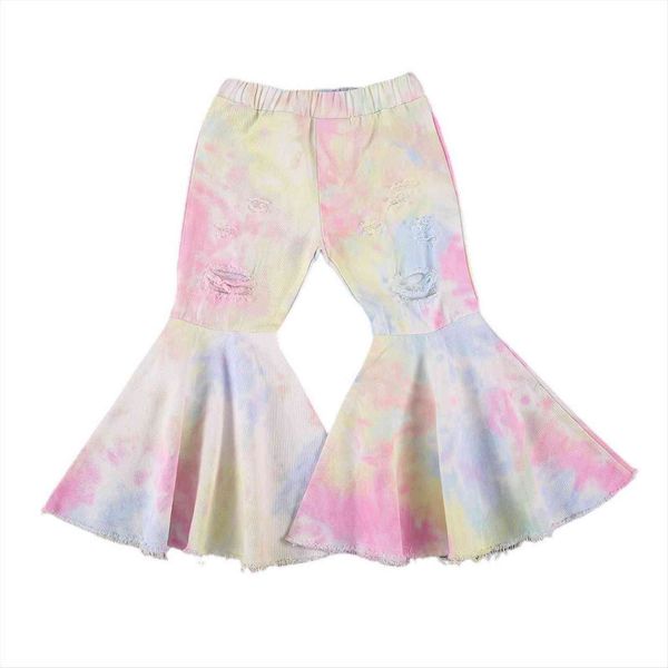 

2 6years kid toddler girls flare pants stylish tie dye printed bell bottom, Blue