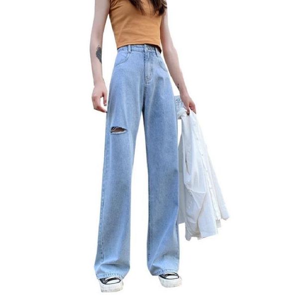 

women's pants & capris summer 2 style hole loose wide leg punk hippie ripped jeans oversize overalls denim cargo trousers clothing, Black;white