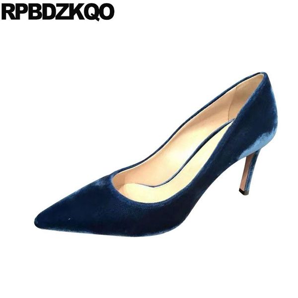 

dress shoes designer pumps thin high heels slip on velvet size 4 34 nude blue stiletto women 2021 pointed toe scarpin, Black