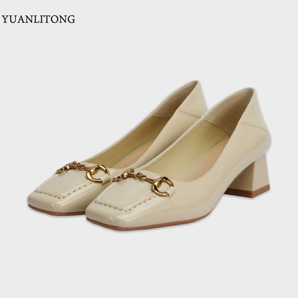 

2021 autumn fashion square head comfortable thick heel daily two wear leisure style lefu sho women's simple metal buckle, Black