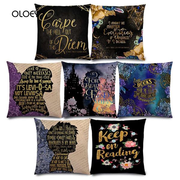 

pillow case black gold flower beautiful language decoration word alphabet story cushion pillowcase home bedroom ..