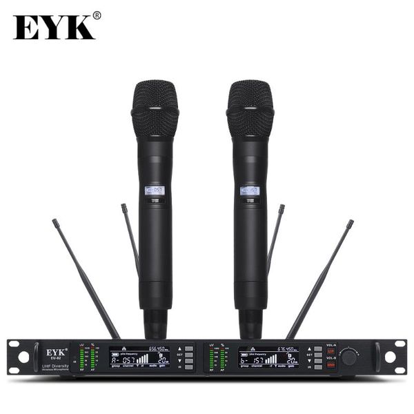 

eyk eu-82 professional stage performance wireless microphone system uhf true diversity with two metal handheld mic