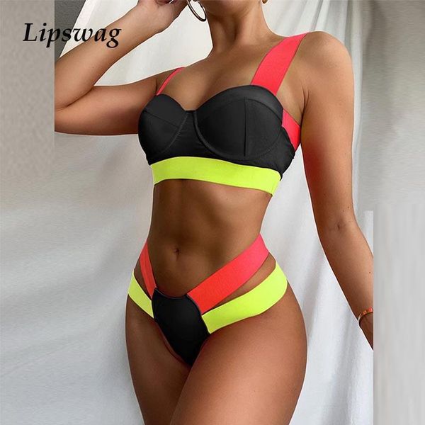 

women underwire push up bikini set swimsuits 2021 summer fashion biquini swimwear patchwork colorful bandage bikini bathing suit