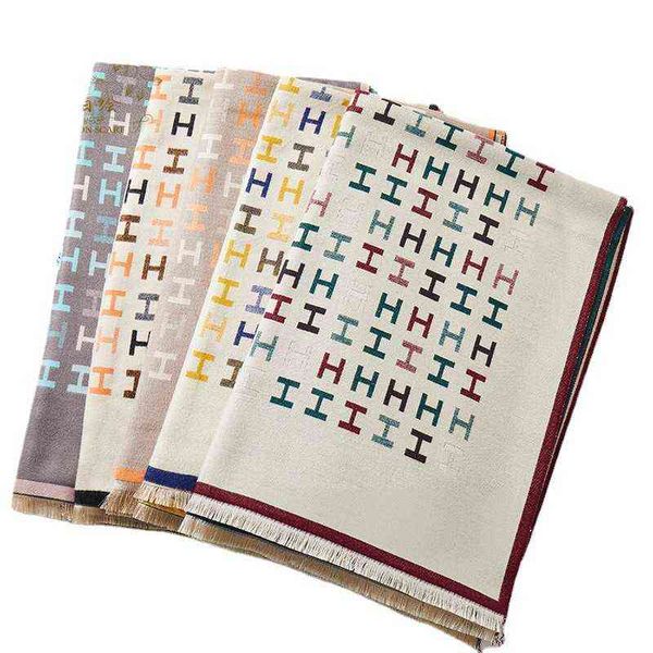 

scarves autumn and winter letter imitation cashmere double-sided warm scarf extended air conditioning shawl with student bib, Blue;gray