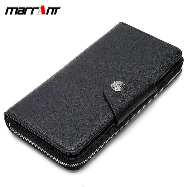 

leather long wallet men's leather black business wallet horizontal square handbag, Red;black