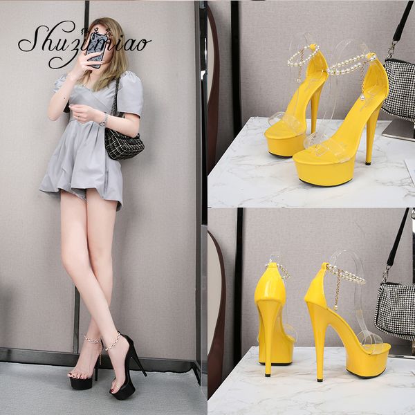 

women's sandals 2021 will see new transparent woman's ankles six inches high heels party shoes l7vq, Black