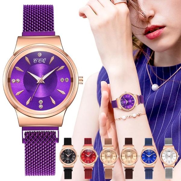 

wristwatches ccq brand fashion women rhinestone watches ladies quartz simple stainless steel magnetic strap clock, Slivery;brown