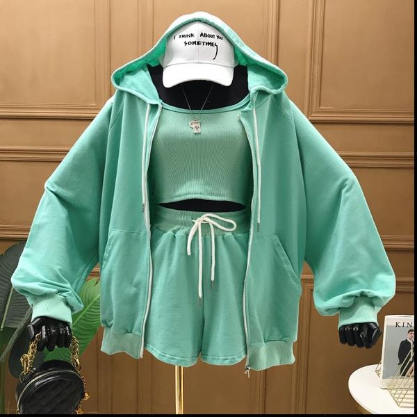 

newdiscvry womens fashion casual zipper solid long sleeve lace up hooded sweater coat 2021 summer women slim three piece suit, Gray