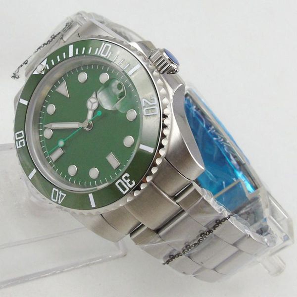 

wristwatches 40mm green dial sapphire glass ceramic bezel miyota 8215 automatic movement men's watch, Slivery;brown