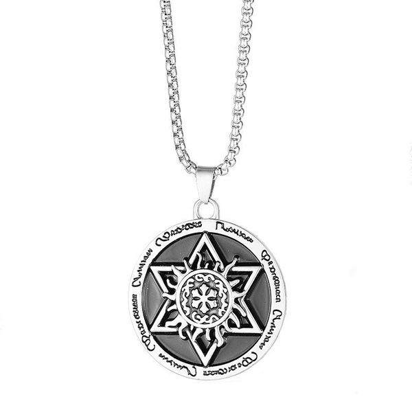 

pendant necklaces six star round necklace european and american stainless steel fashion personality men hip hop, Silver