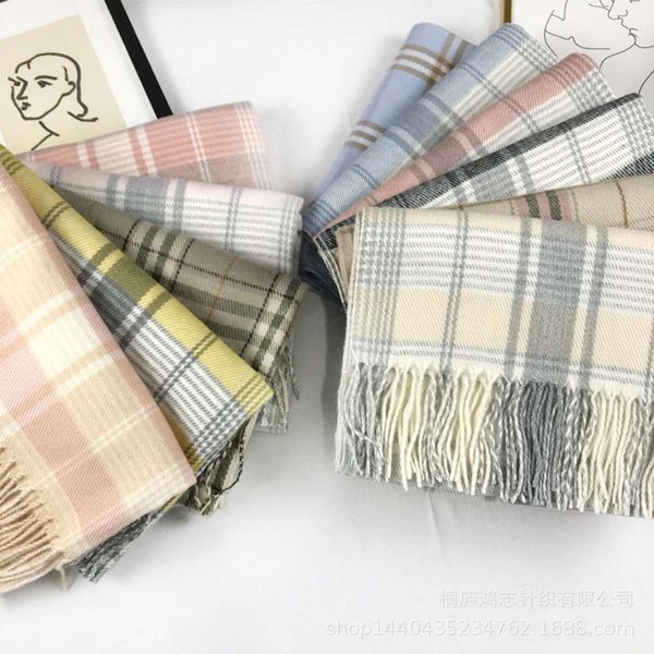 

winter new korean woven tassel versatile plaid scarf women's couple imitation cashmere jk, Blue;black