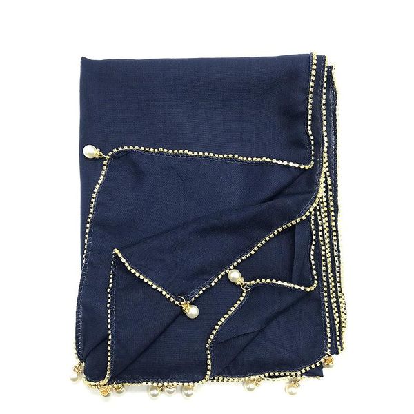 

ethnic clothing plain soild cotton scarf gold chain pearl scarves muslim women hijabs warp fashion bandana shawls, Red
