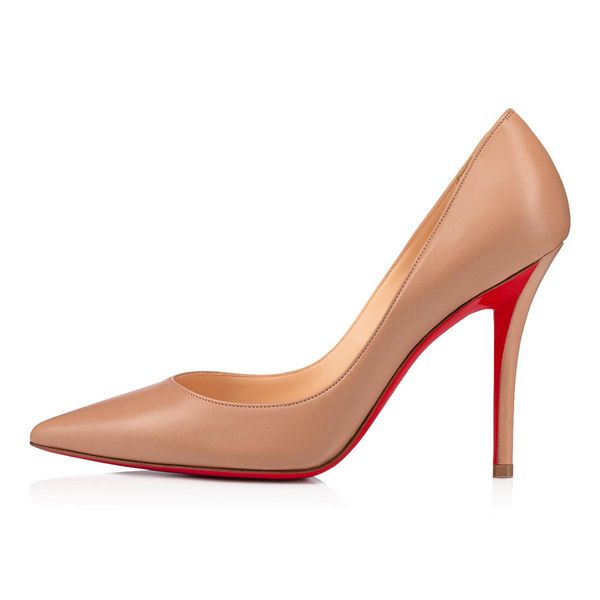 

luxury design women pumps red bottom sandals apostrophy pump 100 mm wedding dress shoes elegant ladiesblack nude matte leather pointed toes, Black