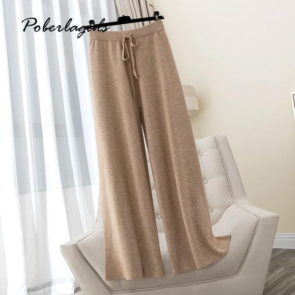 

thick knitted wide-leg pants women's autumn winter trouser high waist drape loose straight casual knit pants womens korean1, Black;white