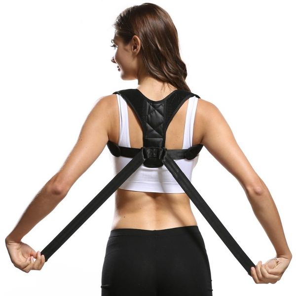 

women's shapers support belt adjustable back posture corrector clavicle spine shoulder lumbar correction, Black;white