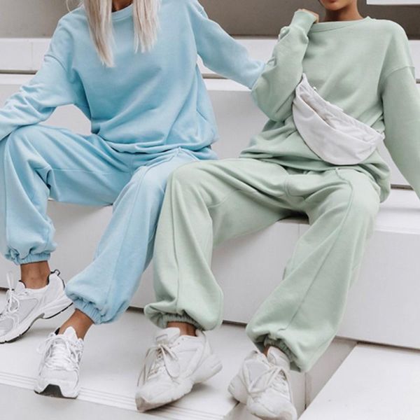 

running sets 2021 sports set women solid long sleeve oversize casual sweatshirts and pants fashion streetwear two piece, Black;blue