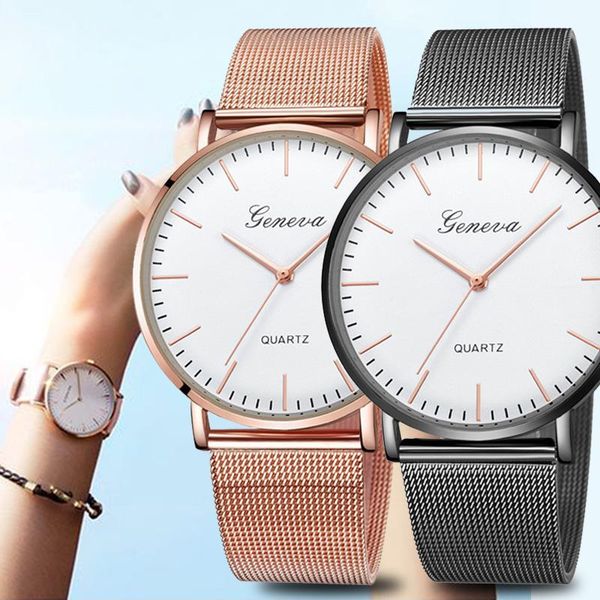 

wristwatches fashion casual watch men women couple classic gold geneva quartz stainless steel simple dress wrist lawyer business clock, Slivery;brown
