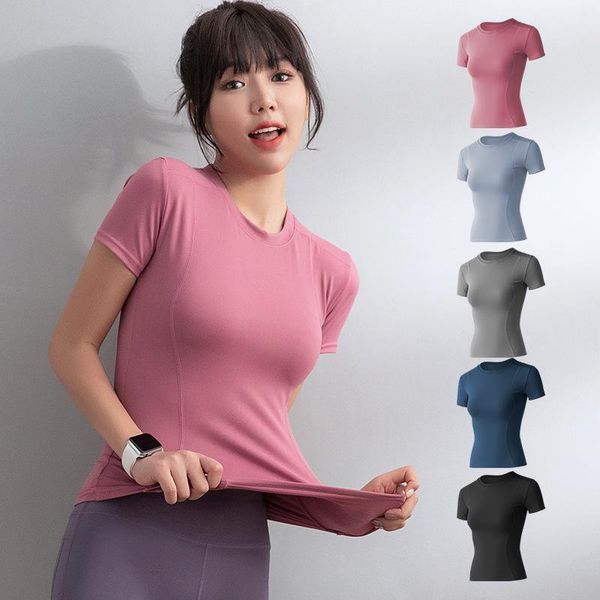 

yoga outfit simpold sport women t-shirts short sleeve shirt solid workout execllent elasticity femal breathable fitness gym clohte