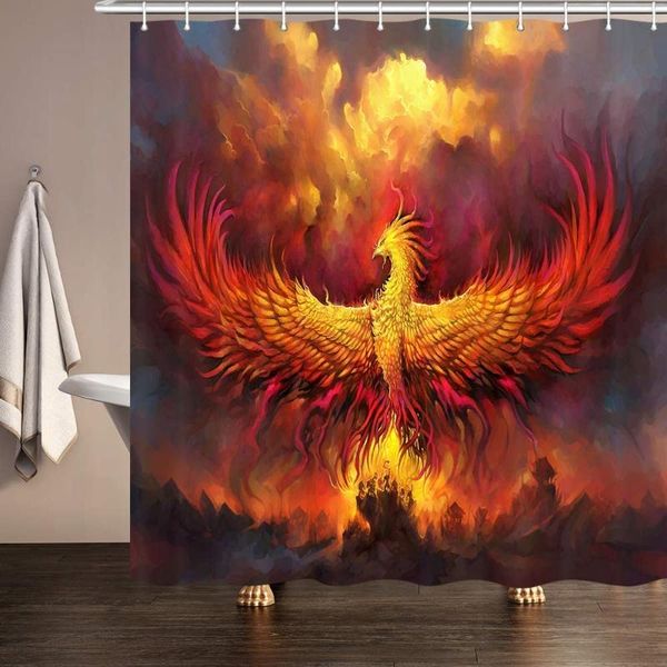 

shower curtains fantasy phoenix red fire burning rising mystic animal bird accessories bath