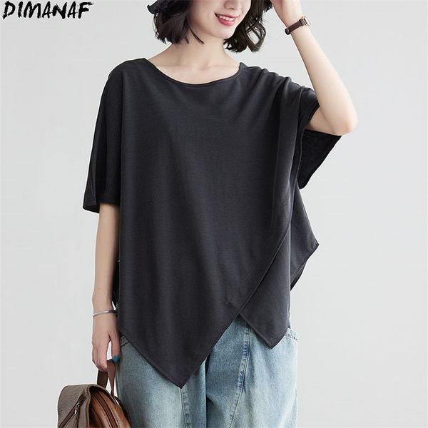 

summer t-shirts women solid basic tunic tee irregular loose casual tshirt black show thin vintage clothing 210531, White