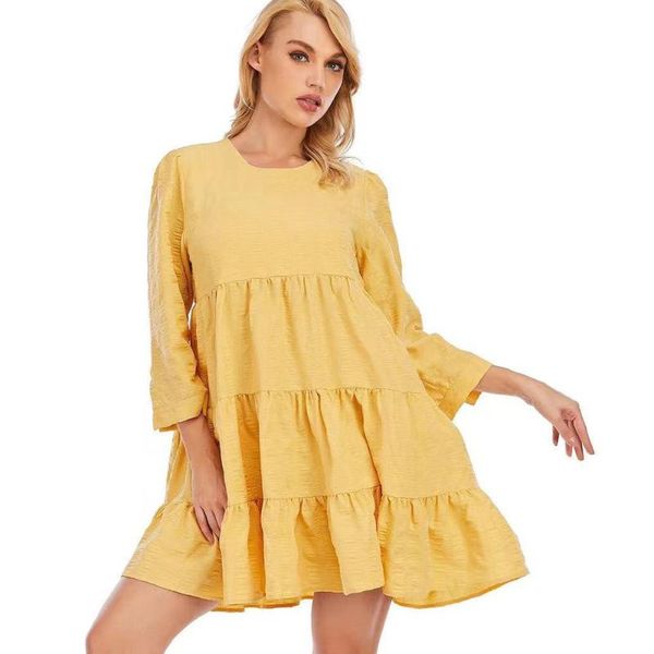 

casual dresses 2021 autumn white mini long sleeve o-neck female stitching loose big swing dress women clothes party, Black;gray