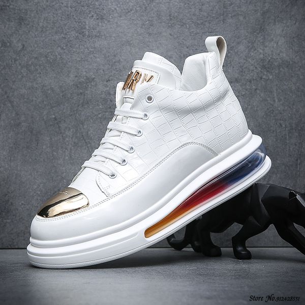 

spring shoes designer men metal plate air leather high shoes causal flats moccasins luxury punk rock sneakers, Black