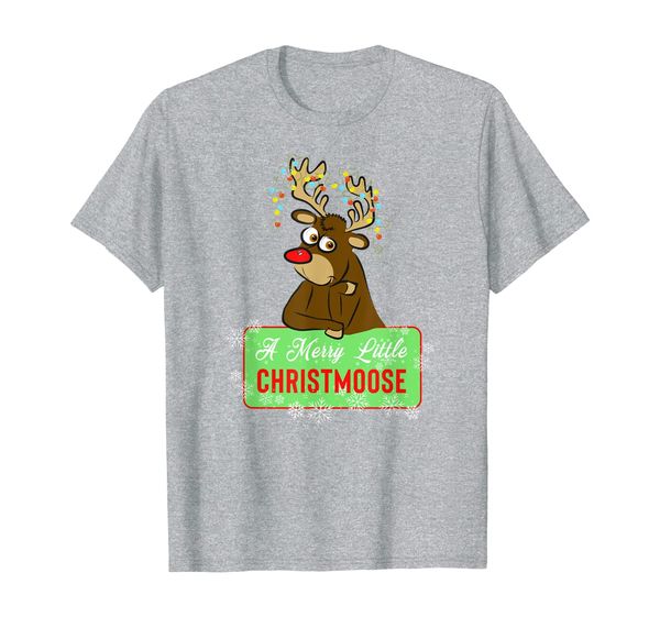 

a merry little christmoose funny cartoon moose with lights t-shirt, White;black