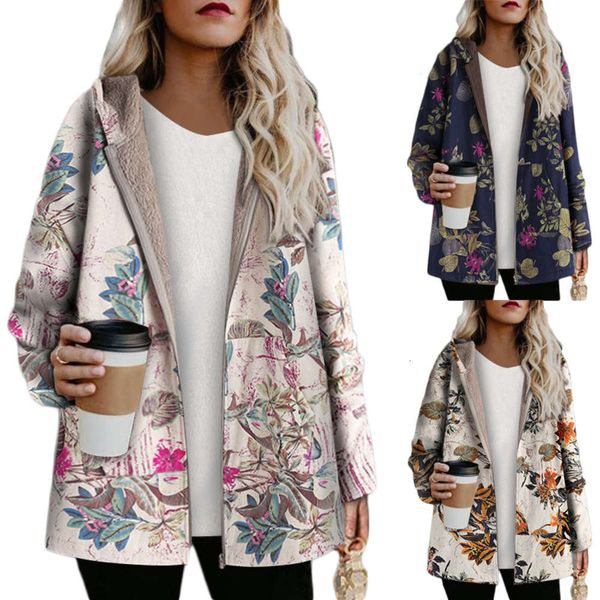 

cotton linen coat plush sweater cotton printed hooded top, Black;brown