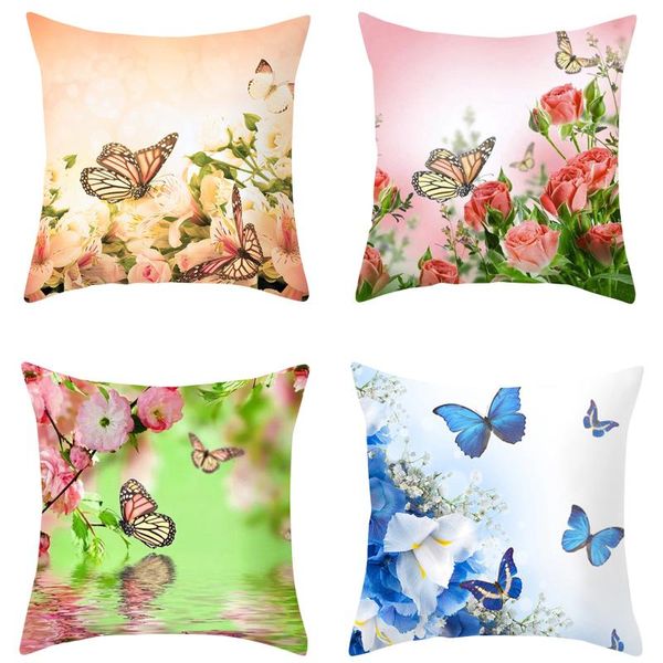 

pillow cushion butterfly print pattern peach skin square pillowcase sofa with cover