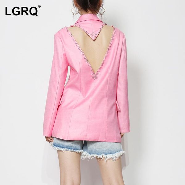 

women's jackets [lgrq] loose fit backless diamond jacket notched neck long sleeve women coat fashion tide autumn winter 2021 19d2688, Black;brown